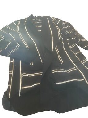 Black Open Front Cardigan with Cream Stripe Detail size large